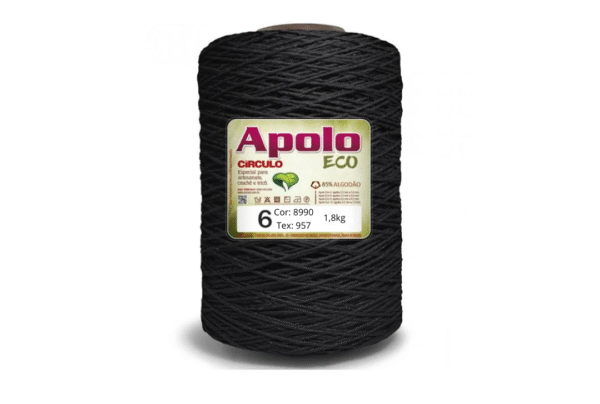 Barbante Apolo Eco Círculo – Tex 957 | Nº 6 – 1,8kg – Cor 8990 (Preto)