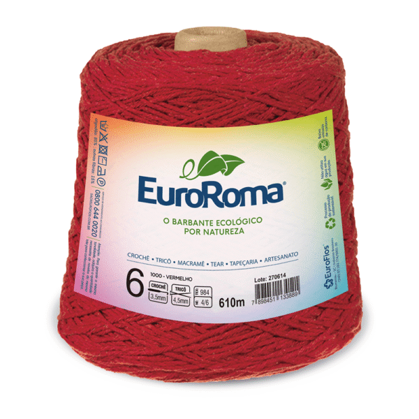 Barbante EuroRoma – Tex 984 | N° 6 – 610M – Cor 1000 (Vermelho)