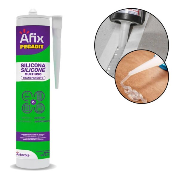 Silicone Acético Incolor Transparente Pegadit Afix – Cartucho 280ml – Vedação e Fixação - Image 2