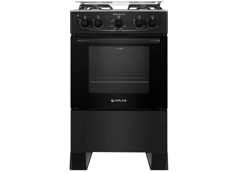 Fogão 4 Bocas Atlas Mônaco Plus Preto com Acendimento Automático e Mesa Inox