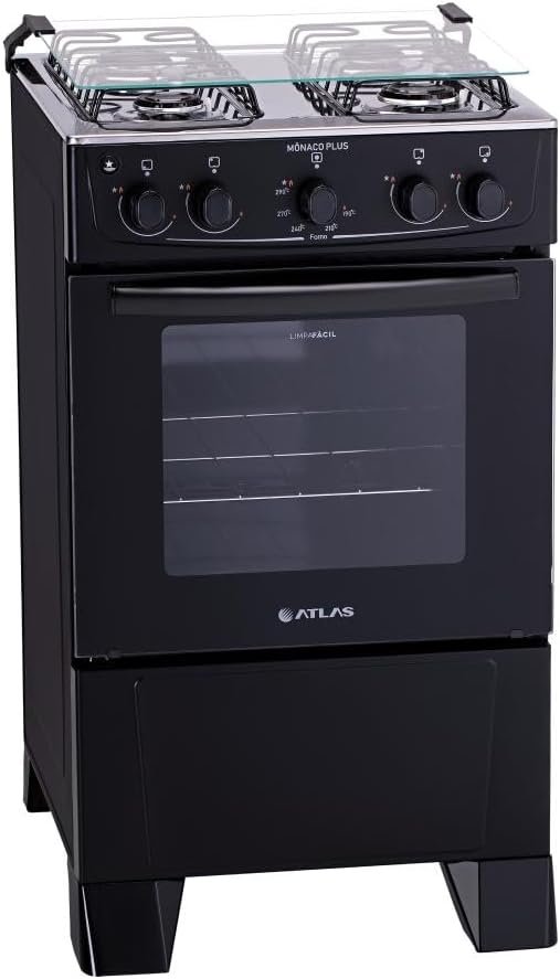 Fogão 4 Bocas Atlas Mônaco Plus Preto com Acendimento Automático e Mesa Inox - Imagem 7