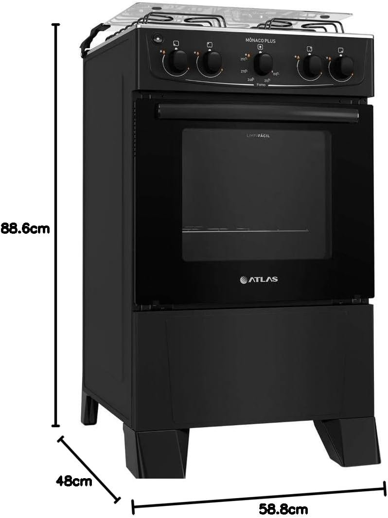 Fogão 4 Bocas Atlas Mônaco Plus Preto com Acendimento Automático e Mesa Inox - Imagem 2