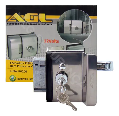 Fechadura Elétrica Porta De Vidro AGL Cromada Inox PV200F1E