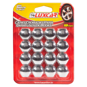 Jogo de Capas Cromadas para Parafusos de Roda Luxcar 19mm com 16 Unidades